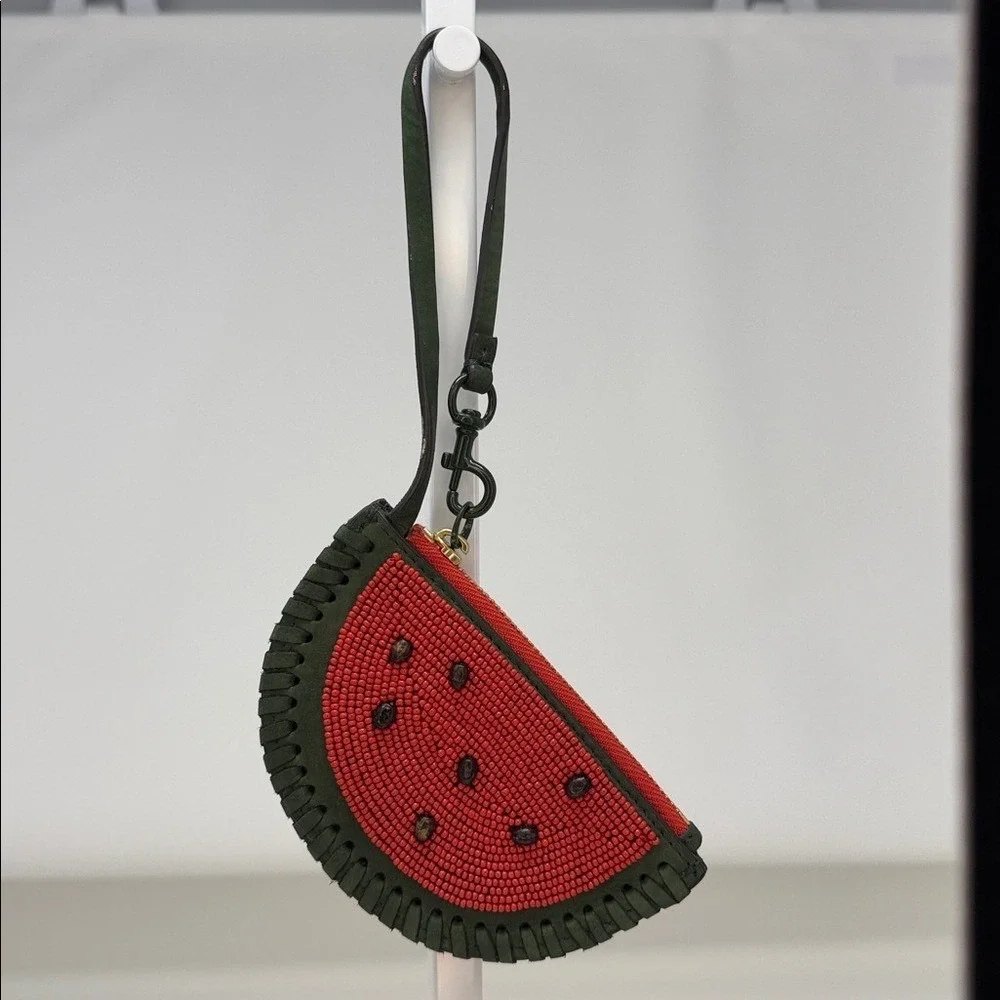Tory Burch Beaded Watermelon Nubuck Leather Coin Purse Pouch Wristlet